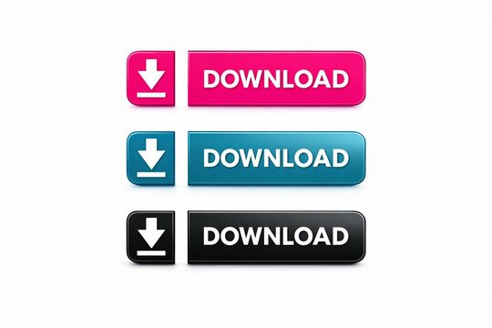 Modern download button set with arrow icons in different colors