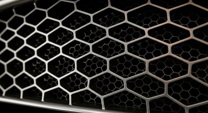 Close up of silver metal honeycomb grill mesh background