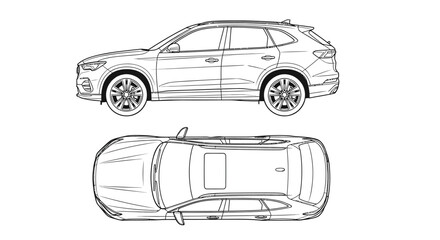 suv car side and top view line drawing silhouette © Digonto