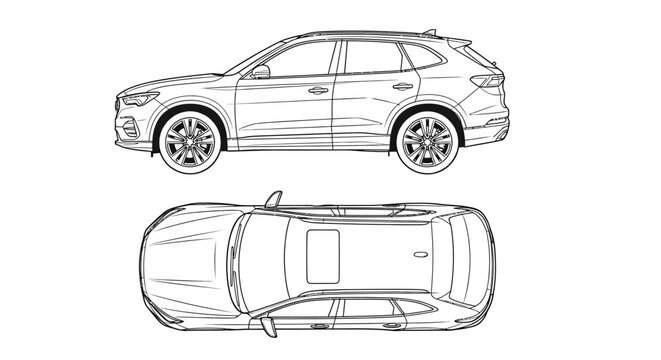 suv car side and top view line drawing silhouette