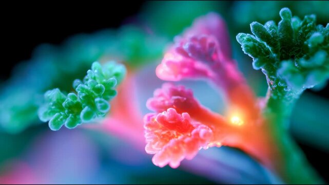 Macro medical illustration of glowing intestinal villi, showing gut lining, nutrient absorption, microbiome balance, and digestive wellness