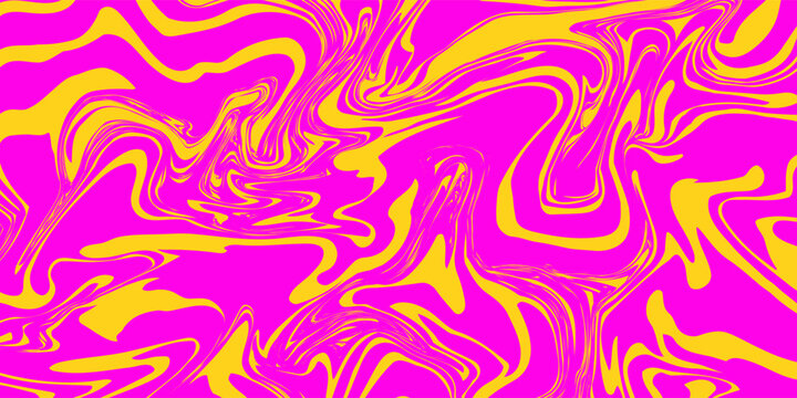 Abstract psychedelic liquid marble background with vibrant pink and yellow fluid swirls. Modern trippy pattern design perfect for creative wallpapers, banners, and digital art projects.