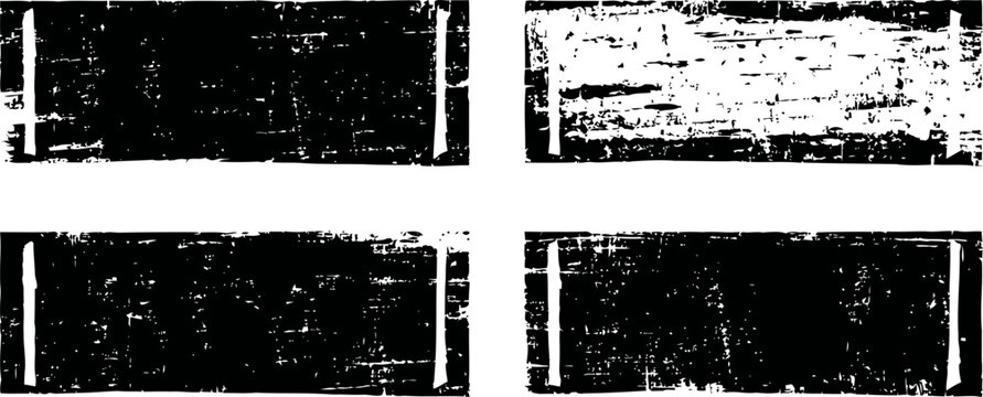 Grunge black rectangular distressed texture overlays set with rough edges and worn paint effect