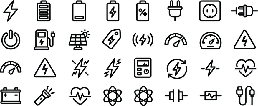 Energy and electricity icons set linear style vector illustration
