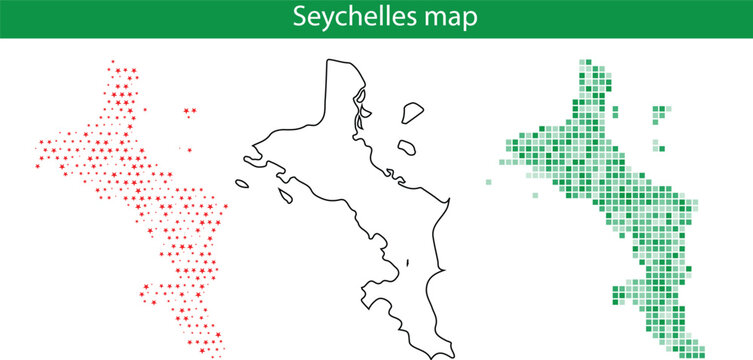 A map of seychelles with red and green pixel dots on a showing geographic distribution