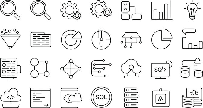 Collection of flat design technology and business icons isolated on transparent background
