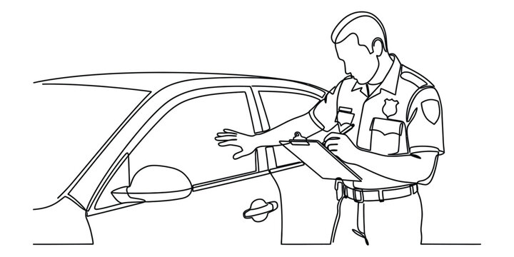 Police officer writing a traffic ticket near a car Vector, illustration