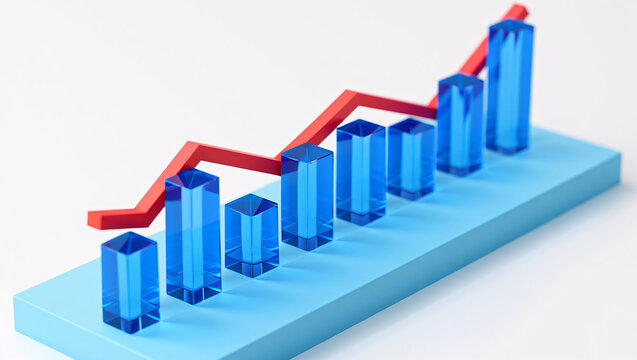 Blue Bar Graph and Red Line Chart Showing Upward Trend 6000 photo