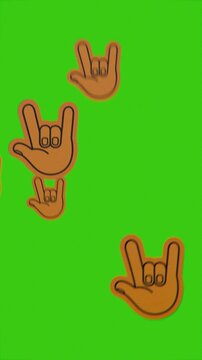 radical cool emoji icons floating upwards, on green screen background