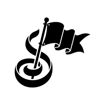 Stylized S letter with flag pole and waving banner.