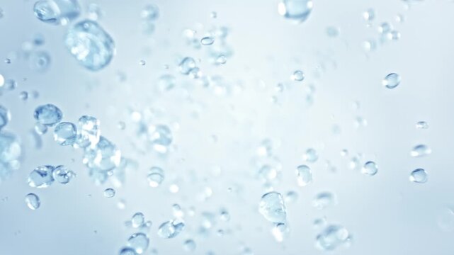 Super Slow Motion Shot of Flying Water Drops on Light Background at 1000fps.
