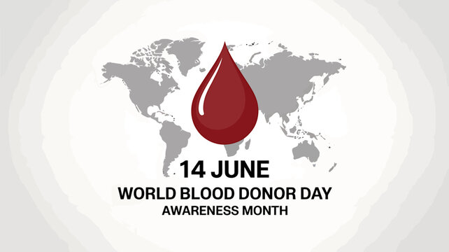 World Blood Donor Day awareness campaign with red blood drop and world map