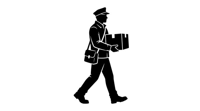 Man in uniform carrying package box.