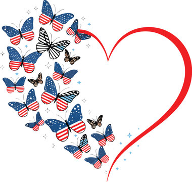 United States Shape Heart American Flag Graphic. a fierce bald eagle with wings fully spread wide,
Vector illustration eps-10