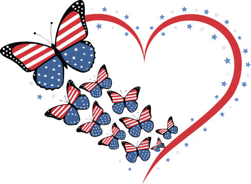 United States Shape Heart American Flag Graphic. a fierce bald eagle with wings fully spread wide,
Vector illustration eps-10