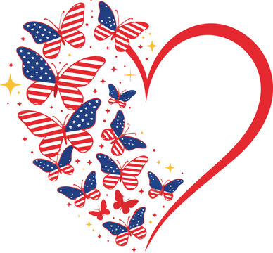 United States Shape Heart American Flag Graphic. a fierce bald eagle with wings fully spread wide,
Vector illustration eps-10