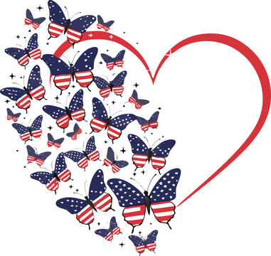 United States Shape Heart American Flag Graphic. a fierce bald eagle with wings fully spread wide,
Vector illustration eps-10