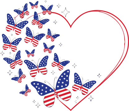United States Shape Heart American Flag Graphic. a fierce bald eagle with wings fully spread wide,
Vector illustration eps-10