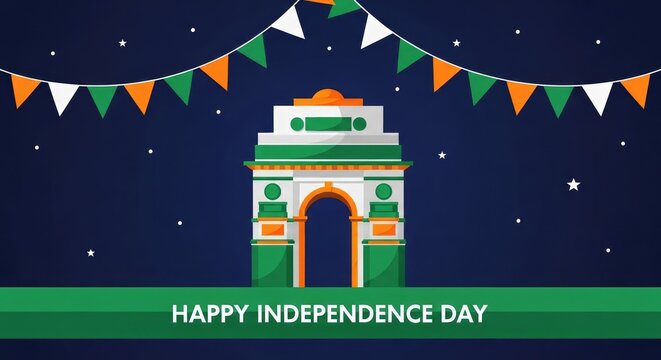 India independence day celebrations with gate arch and flags