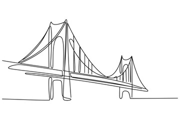 Obraz premium Perspective line drawing of a suspension bridge simple sketch white background travel destination outline drawing modern architecture civil engineering illustration architecture structure