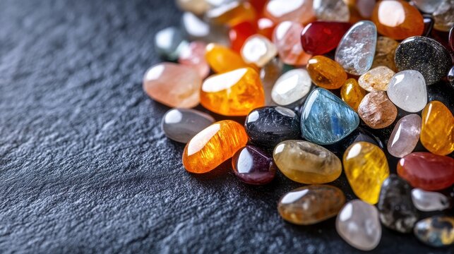 Close up view of bright polished gemstone assortment
