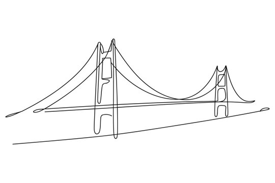 Line drawing of a golden gate style suspension bridge white background travel destination outline drawing modern architecture civil engineering illustration architecture structure engineering