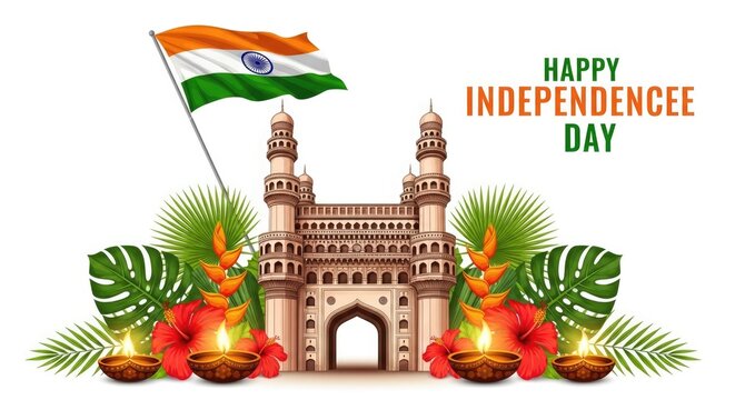 India independence day illustration charminar flag and festive decorations for august 15th