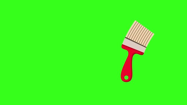2D flat paint brush tool asset sweeping side to side on green screen background