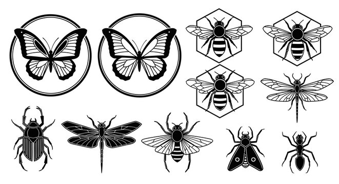 Insects and Bugs Silhouette Vector Icon Set