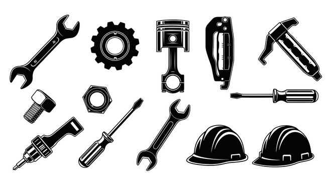 Mechanical Work Tools and Equipment Vector Set