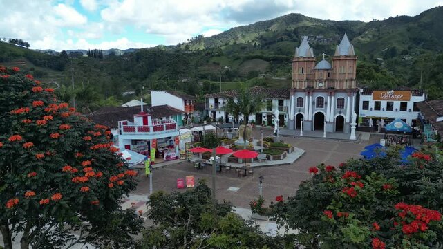 Aerial view of Old El Penol replica town in Colombia