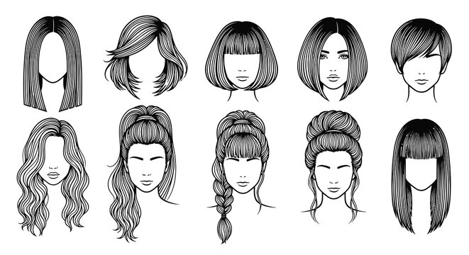 Women Haircuts and Hairstyles Vector Collection