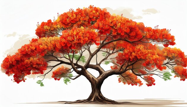vibrant image of a flame tree royal poinciana isolated on white background