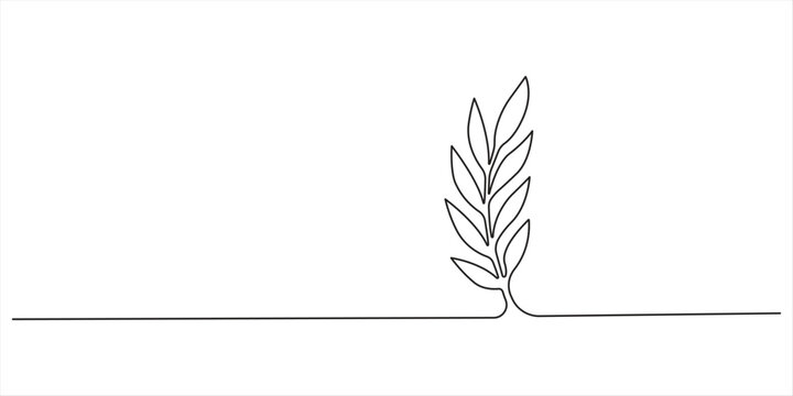 Growing sprout one line art .Vector silhouette of growing plant. Hand drawn leaf. Growing sprout plant continuous line .Plant with roots single line. One Line Vector Illustration Of Growing Spring Blo