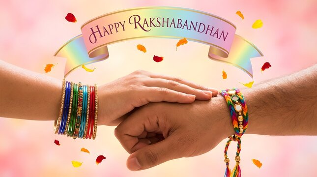 Hands celebrating Rakshabandhan festival, showing colorful bangles and rakhi.