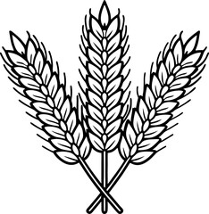 Fototapeta premium Three wheat stalks illustration grain spikes bundle, agricultural harvest symbol, cereal crop, organic farming concept