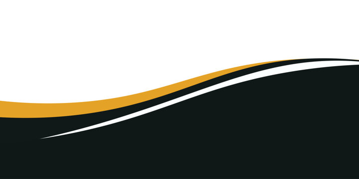 Modern abstract background featuring sleek black and yellow gold dynamic flowing wave shapes isolated on white. Perfect design element for business banner, certificate footer, brochure header, 