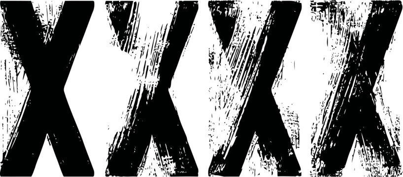 Grunge black letter x set distressed uppercase alphabet design variations rough textured typography elements collection