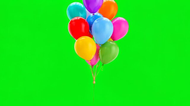 Realistic Colorful Balloons Floating Gently Upward Green Screen Chroma Key Subtle Drifting Movement and Natural Strings Asset