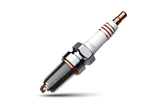 White Spark Plug with Copper and Silver Metal Details on White ignition engine