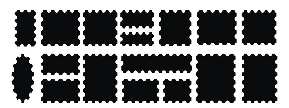 Postage stamp set. Set of blank rectangle and square Postage stamp frames. Blank postage stamp. Clean postage stamp template.