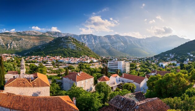 bar montenegro urban panorama with terraced rooftops and mountain backdrop