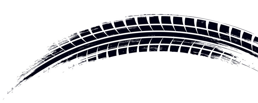 Tire trace track. Abstract wheels braking distances  tread silhouettes brushes. Isolated car or motorcycles vector trails. eps10 vector