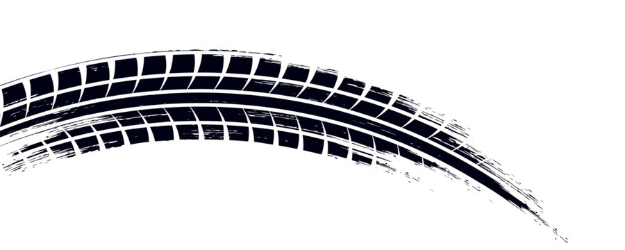 Tire trace track. Abstract wheels braking distances  tread silhouettes brushes. Isolated car or motorcycles vector trails. eps10 vector