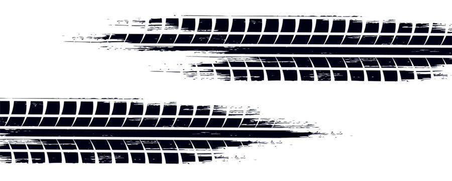 Tire trace track. Abstract wheels braking distances  tread silhouettes brushes. Isolated car or motorcycles vector trails. eps10 vector