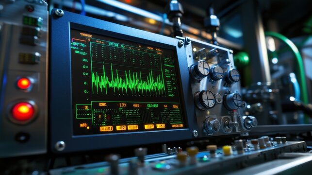 Close-up of Oscilloscope Screen Displaying a Sawtooth Waveform