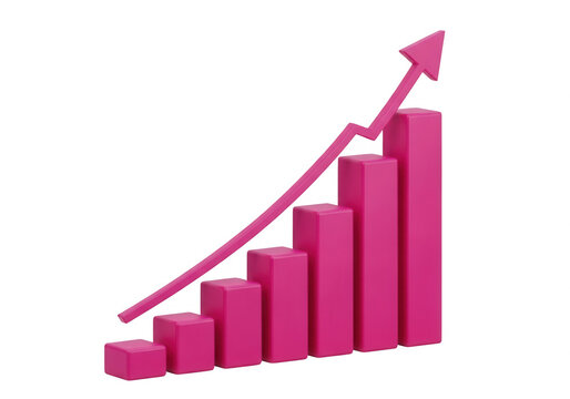 Pink 3d bar chart showing growth and increase in business data isolated on transparent background