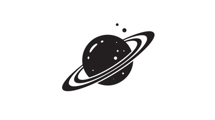 Planet with rings illustrated in black and white with a simple design featuring space, astronomy, celestial with illustration and outer space © Moinul