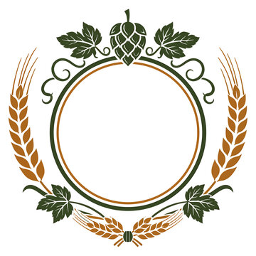 Elegant beer emblem featuring wheat hops and leaves perfect for branding.