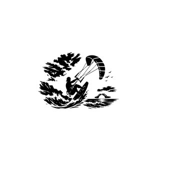 Kitesurfing Adventure Silhouette Ocean Wave Sports Logo